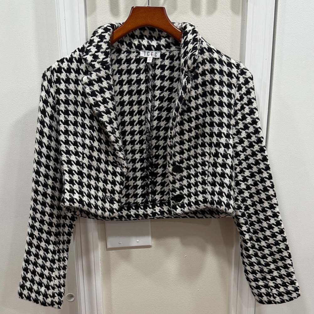 Black and White Houndstooth Cropped Jacket
